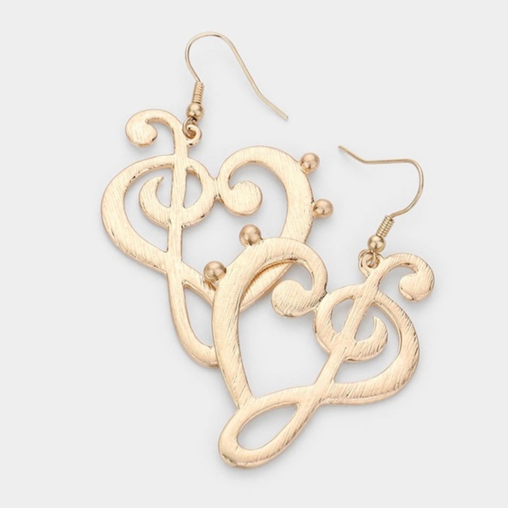 Gold Treble music note fashion dainty style earrings - Picture 1 of 3